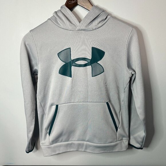 Under Armour Other - Under Armour Pullover Hoodie Sweatshirt - Youth Size M - Light Grey & Pale Blue